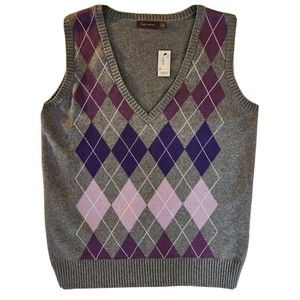The Limited V-Neck Purple/Gray Argyle Sweater Vest Y2K Preppy Academia Womens XL